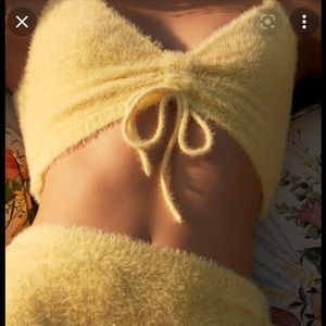 For Love & Lemons Yellow Fuzzy Crop Top
